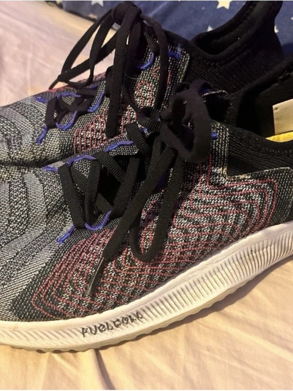 New Balance Black Knit Athletic Sneakers with Pink and Blue Accents